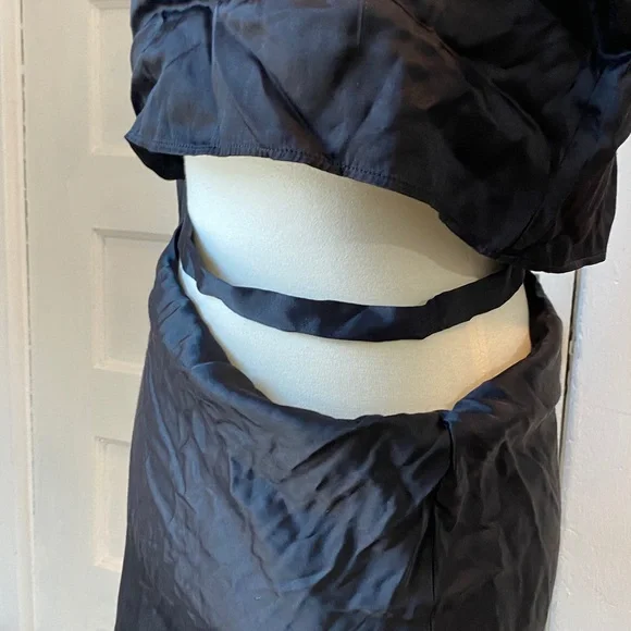 NWT Zara Black Satin Effect Cutout Waist Strap Maxi Dress, Size M - Picture 13 of 17